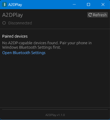 A2DPlay initial window